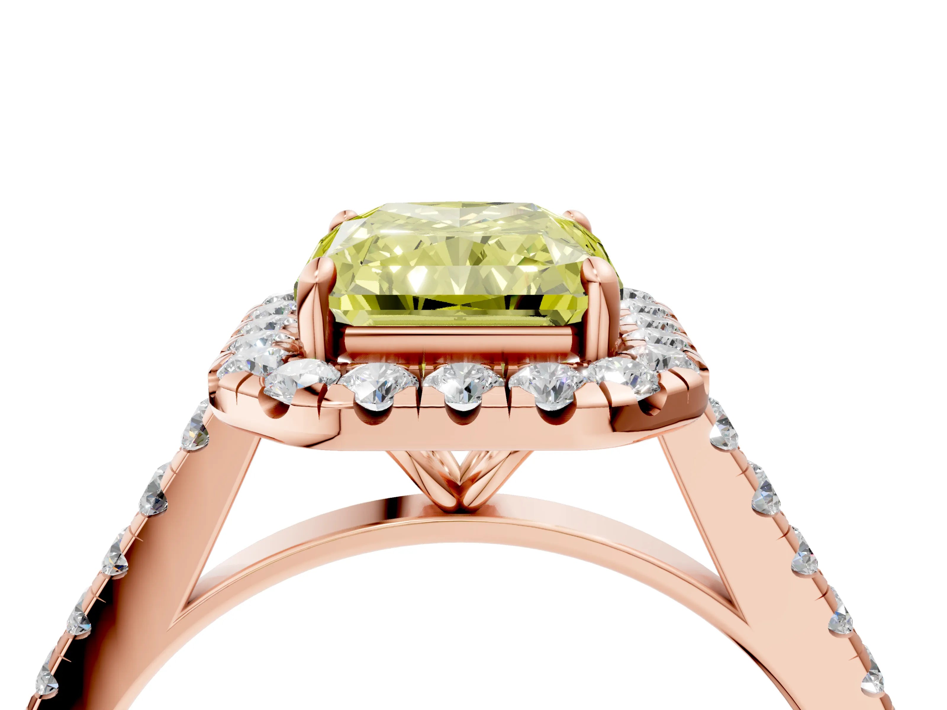 Rose gold Fancy Yellow Radiant Cut Halo Pave Diamond Engagement Ring with Four-Prong Setting_4