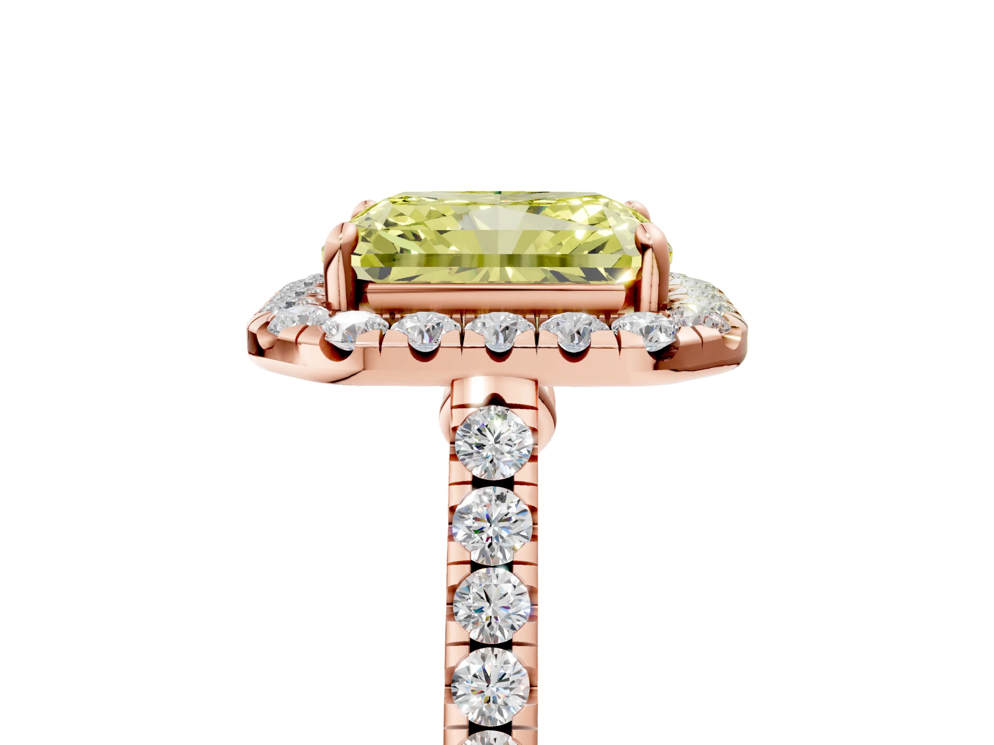 Rose gold Fancy Yellow Radiant Cut Halo Pave Diamond Engagement Ring with Four-Prong Setting_5
