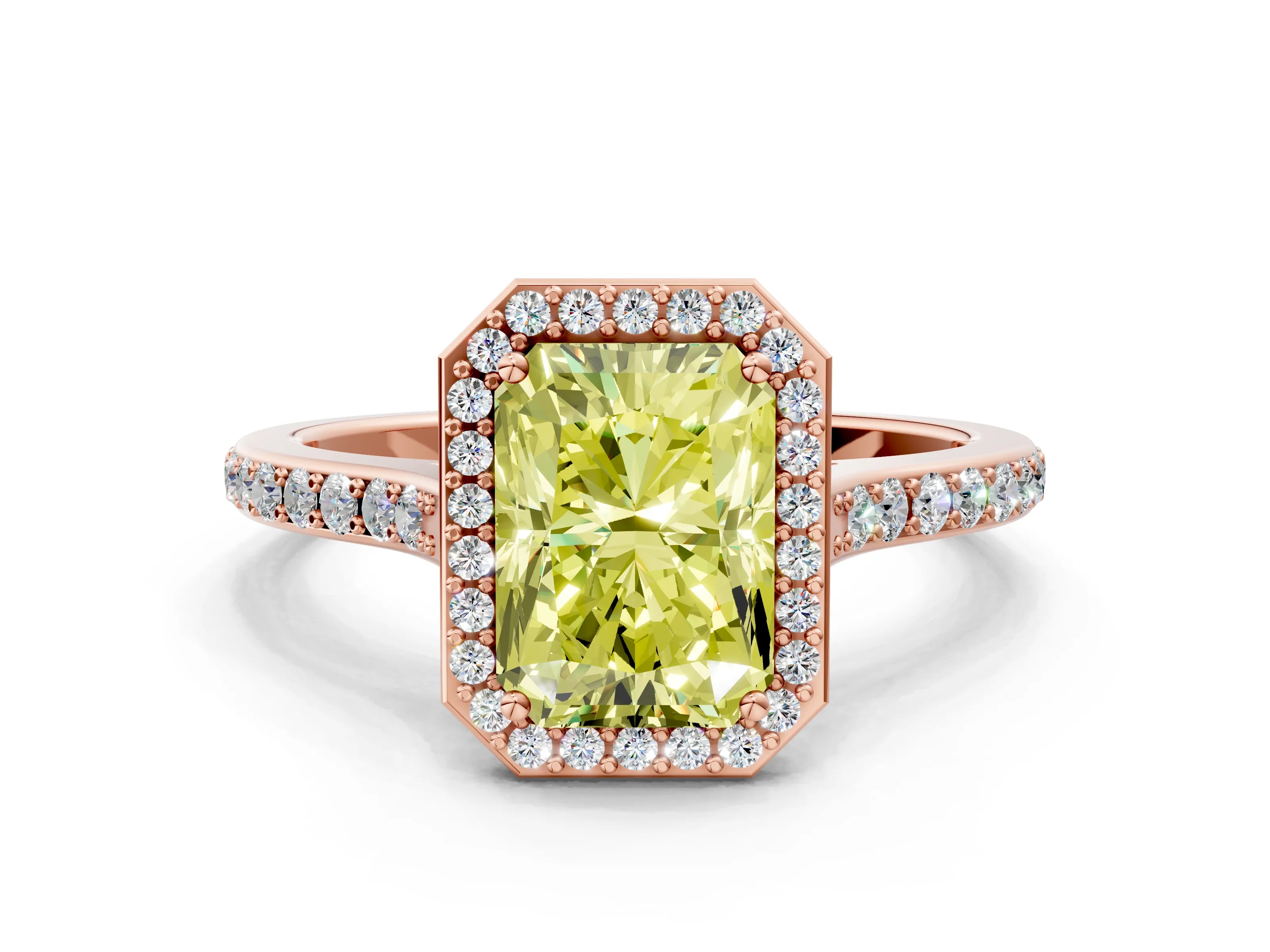 Rose gold Fancy Yellow Radiant Cut Halo Round Diamond Pavé Band with Four-Prong Setting_3