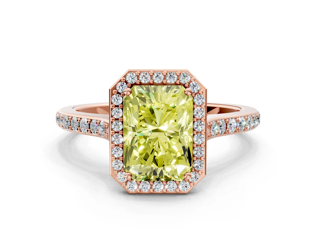 Rose gold Fancy Yellow Radiant Cut Halo Round Diamond Pavé Band with Four-Prong Setting_3