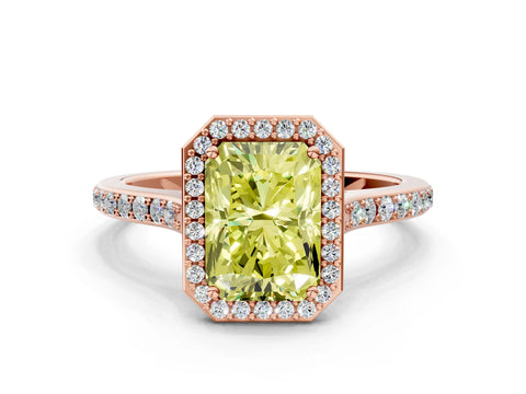 Rose gold Fancy Yellow Radiant Cut Halo Round Diamond Pavé Band with Four-Prong Setting_3