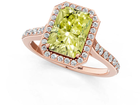 Rose gold Fancy Yellow Radiant Cut Halo Round Diamond Pavé Band with Four-Prong Setting_4