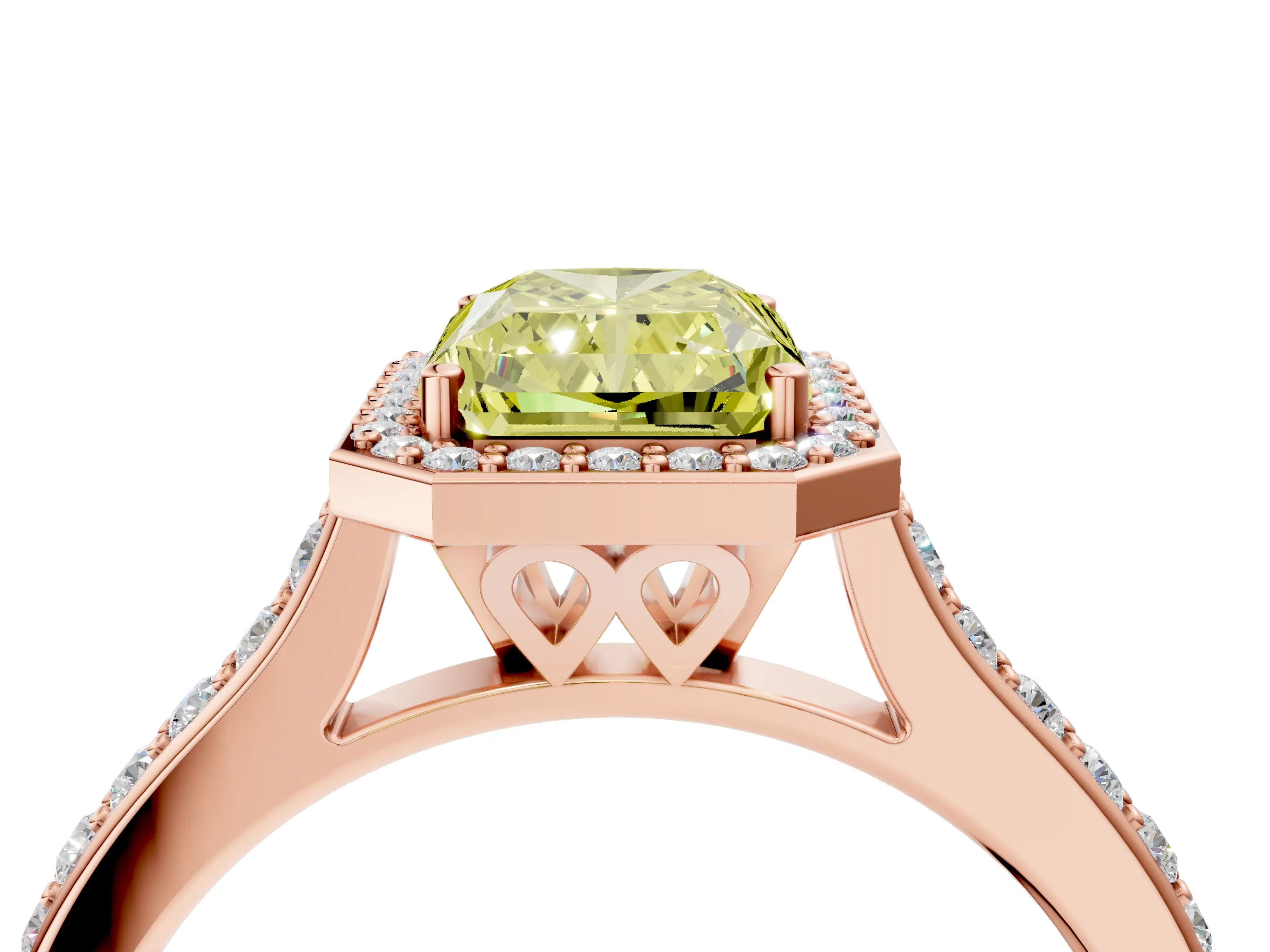 Rose gold Fancy Yellow Radiant Cut Halo Round Diamond Pavé Band with Four-Prong Setting_7