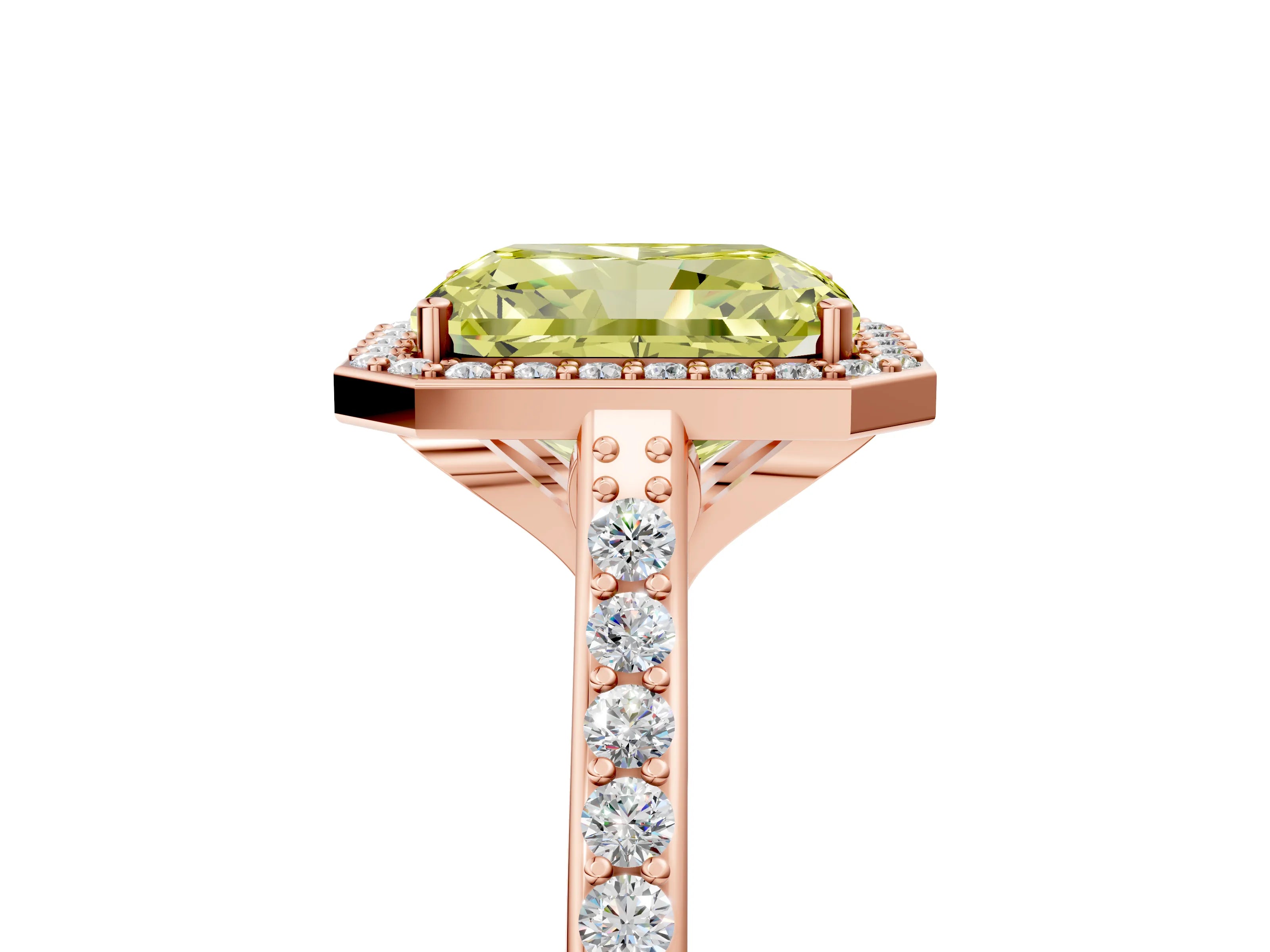 Rose gold Fancy Yellow Radiant Cut Halo Round Diamond Pavé Band with Four-Prong Setting_8