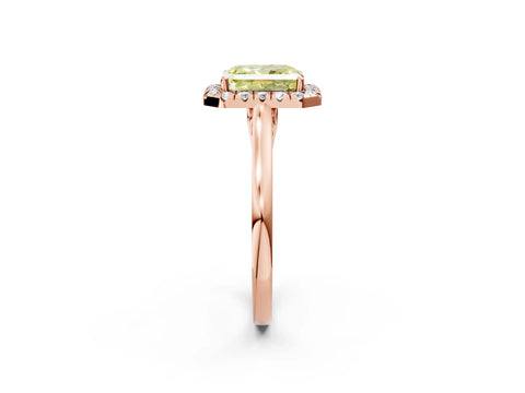 Rose gold Fancy Yellow Radiant Cut Halo Round Diamond Solitaire Ring with Pavé Band and Four-Prong Setting_2