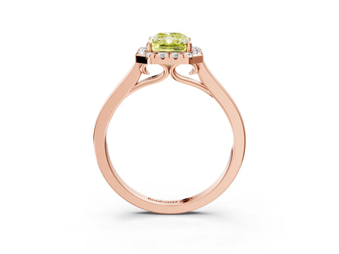 Rose gold Fancy Yellow Radiant Cut Halo Round Diamond Solitaire Ring with Pavé Band and Four-Prong Setting_3