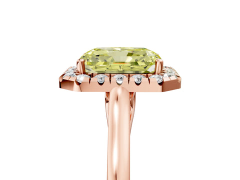 Rose gold Fancy Yellow Radiant Cut Halo Round Diamond Solitaire Ring with Pavé Band and Four-Prong Setting_5