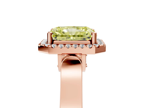 Rose gold Fancy Yellow Radiant Cut Halo Round Diamond Twist Band with Four-Prong Setting_5