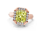 Rose gold Fancy Yellow Radiant  Cut Halo Solitaire Engagement Ring with Square Band and Four-Prong Setting_160