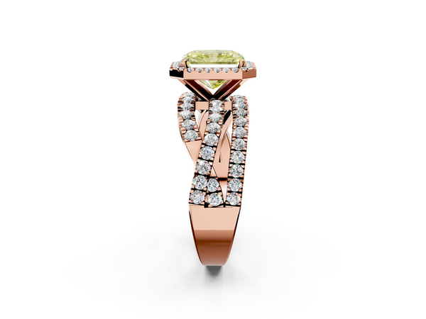 Rose gold Fancy Yellow Radiant  Cut Halo Split Shank Prong Setting Ring