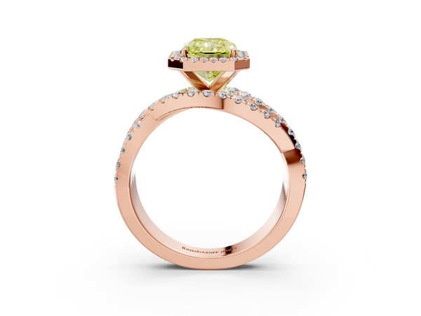 Rose gold Fancy Yellow Radiant  Cut Halo Split Shank Prong Setting Ring