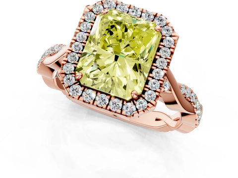 Rose gold Fancy Yellow Radiant Cut Halo Twist Band with Four-Prong Setting_1