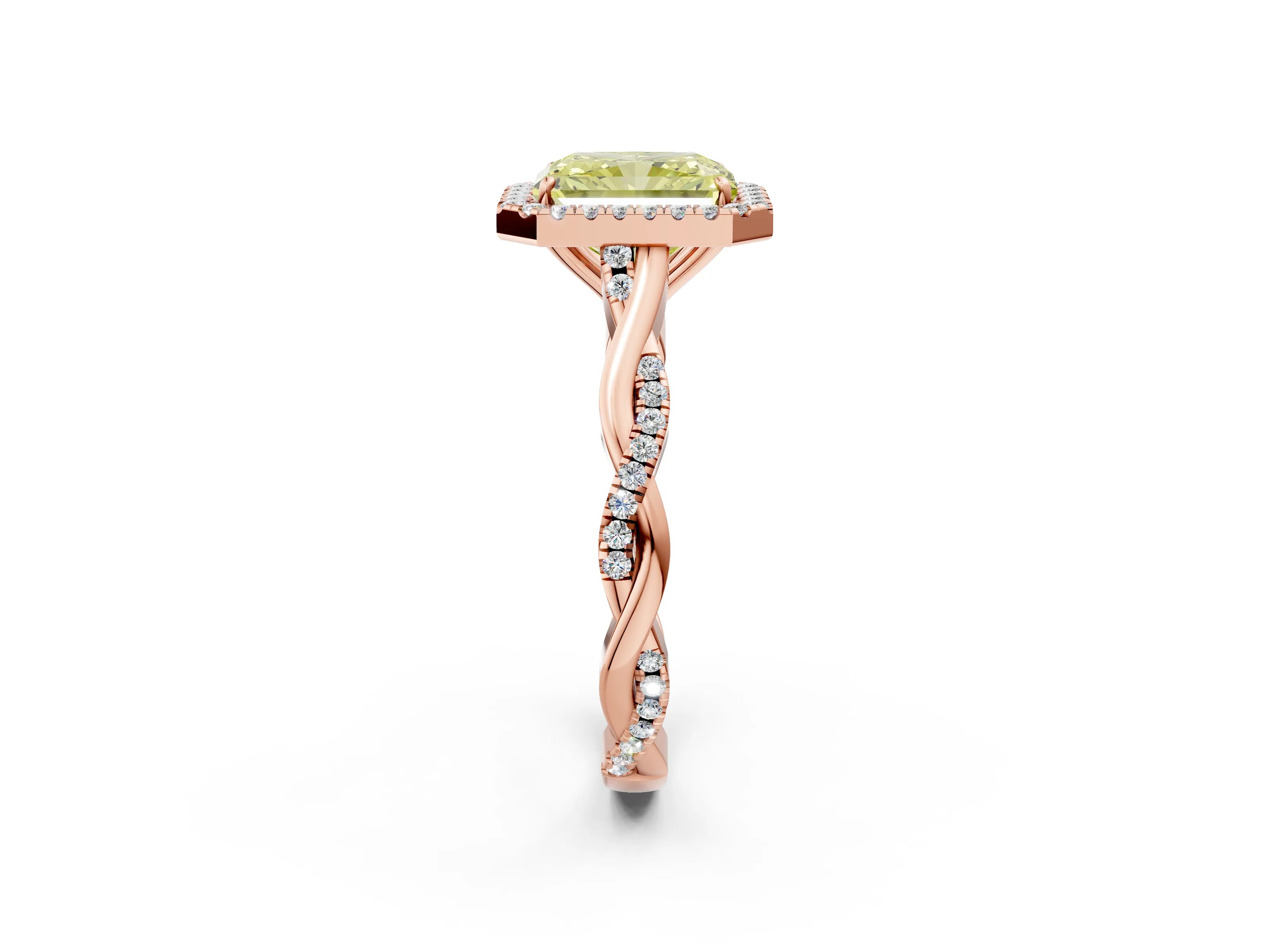 Rose gold Fancy Yellow Radiant Cut Halo Twist Band with Four-Prong Setting_2