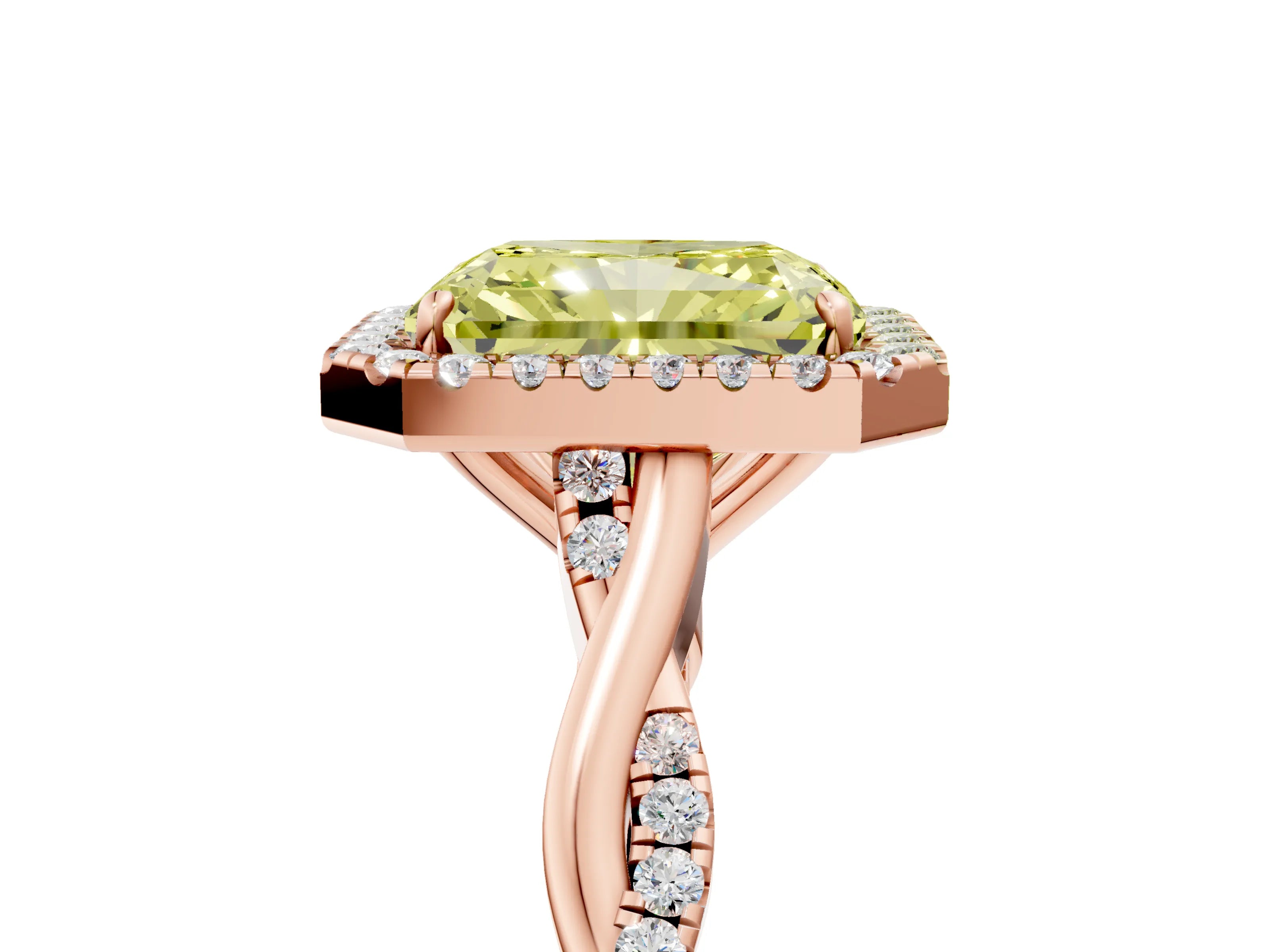 Rose gold Fancy Yellow Radiant Cut Halo Twist Band with Four-Prong Setting_5