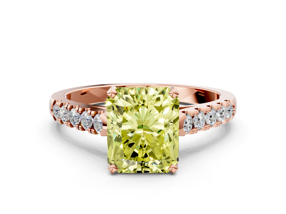 Rose gold Fancy Yellow Radiant  Cut Pavé Band Solitaire Ring with Four-Prong Setting_25