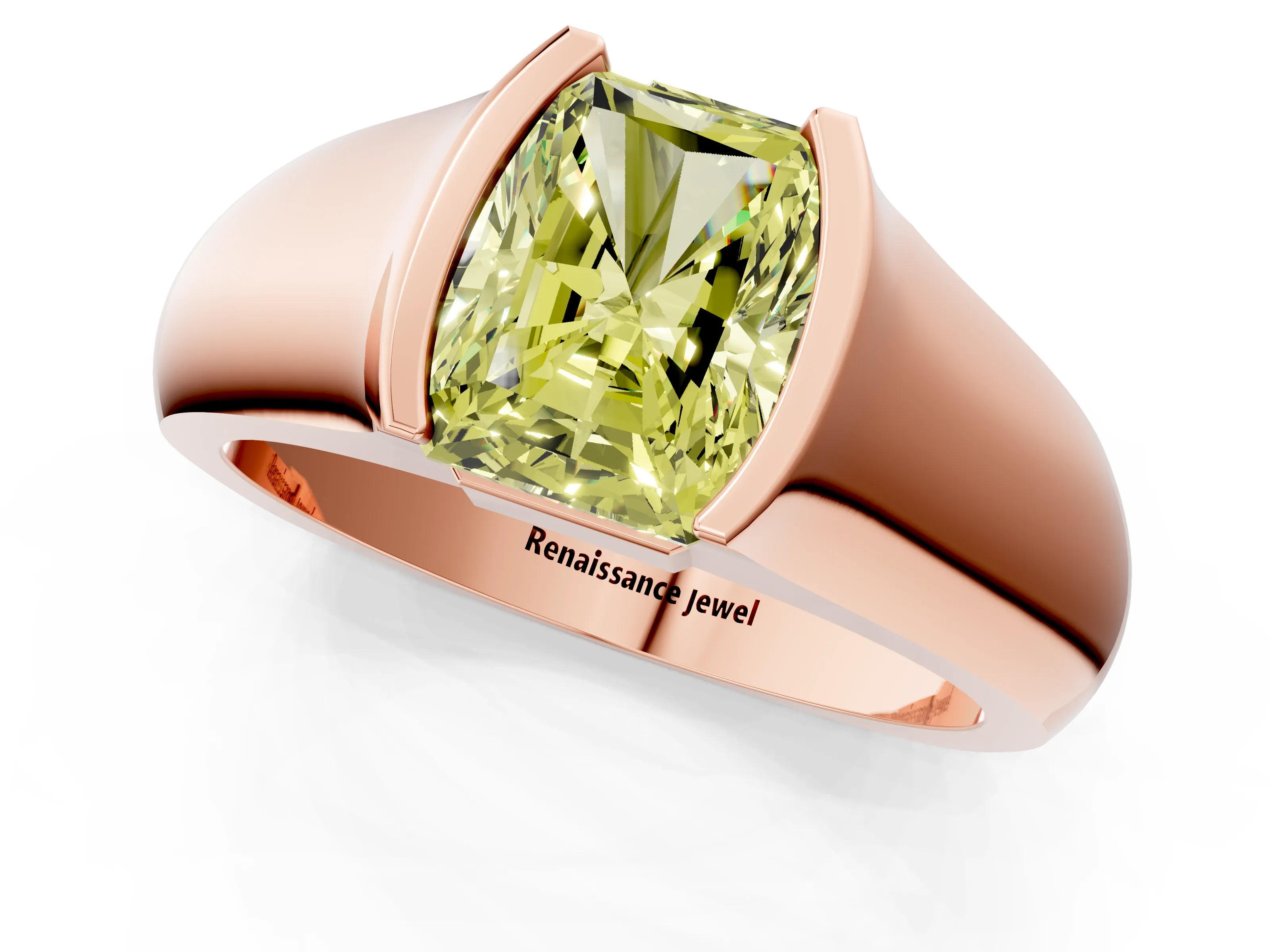 Rose gold Fancy Yellow Radiant Cut Solitaire Bezel Set Diamond Ring with Wide Band_1