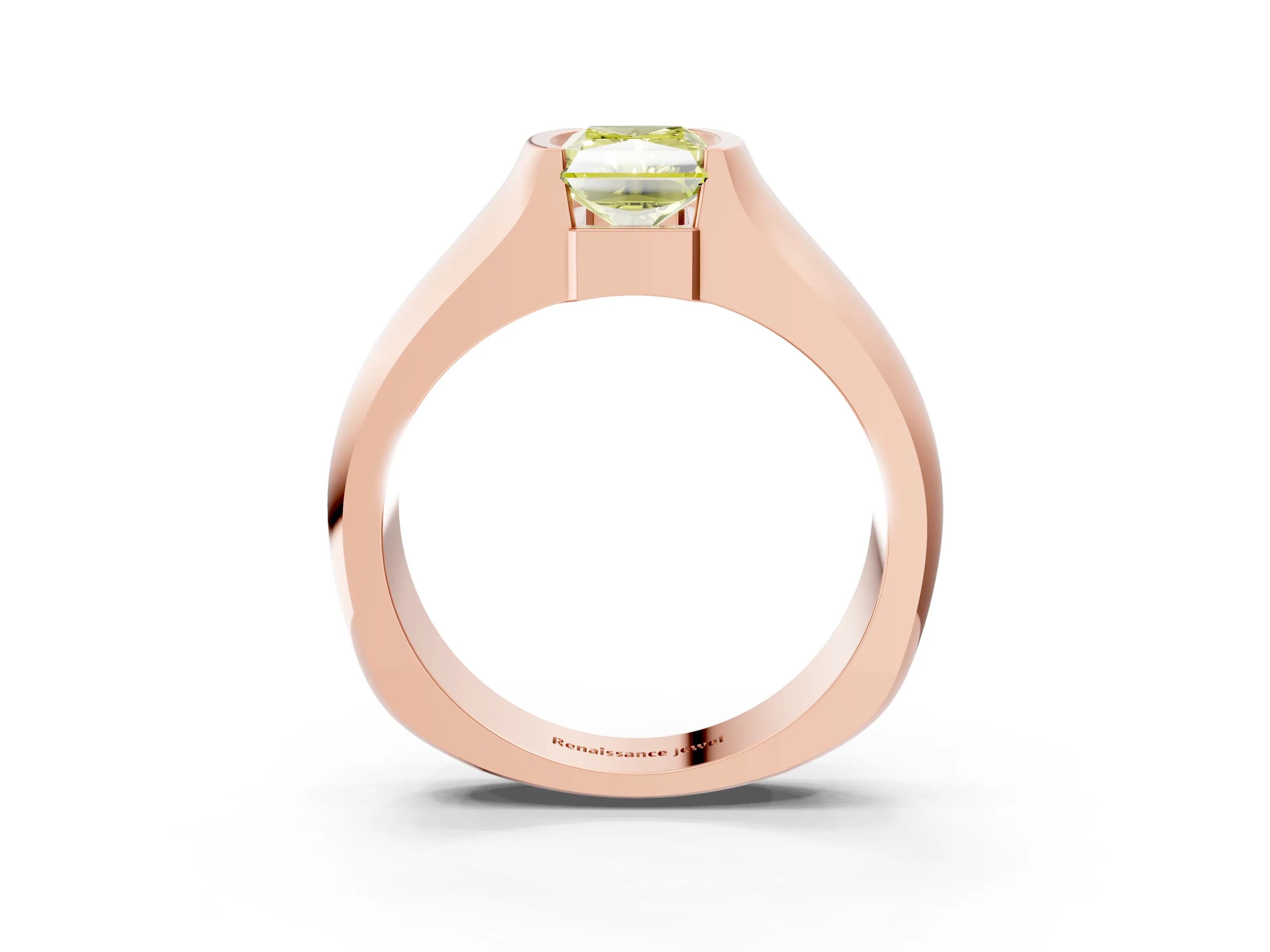 Rose gold Fancy Yellow Radiant Cut Solitaire Bezel Set Diamond Ring with Wide Band_3