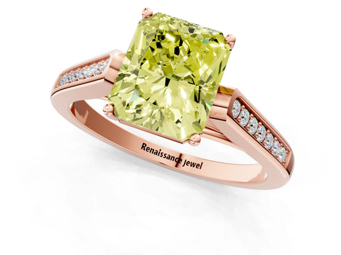 Rose gold Fancy Yellow Radiant Cut Solitaire Cathedral Diamond Engagement Ring with Channel-Set Band and Four-Prong Setting_4