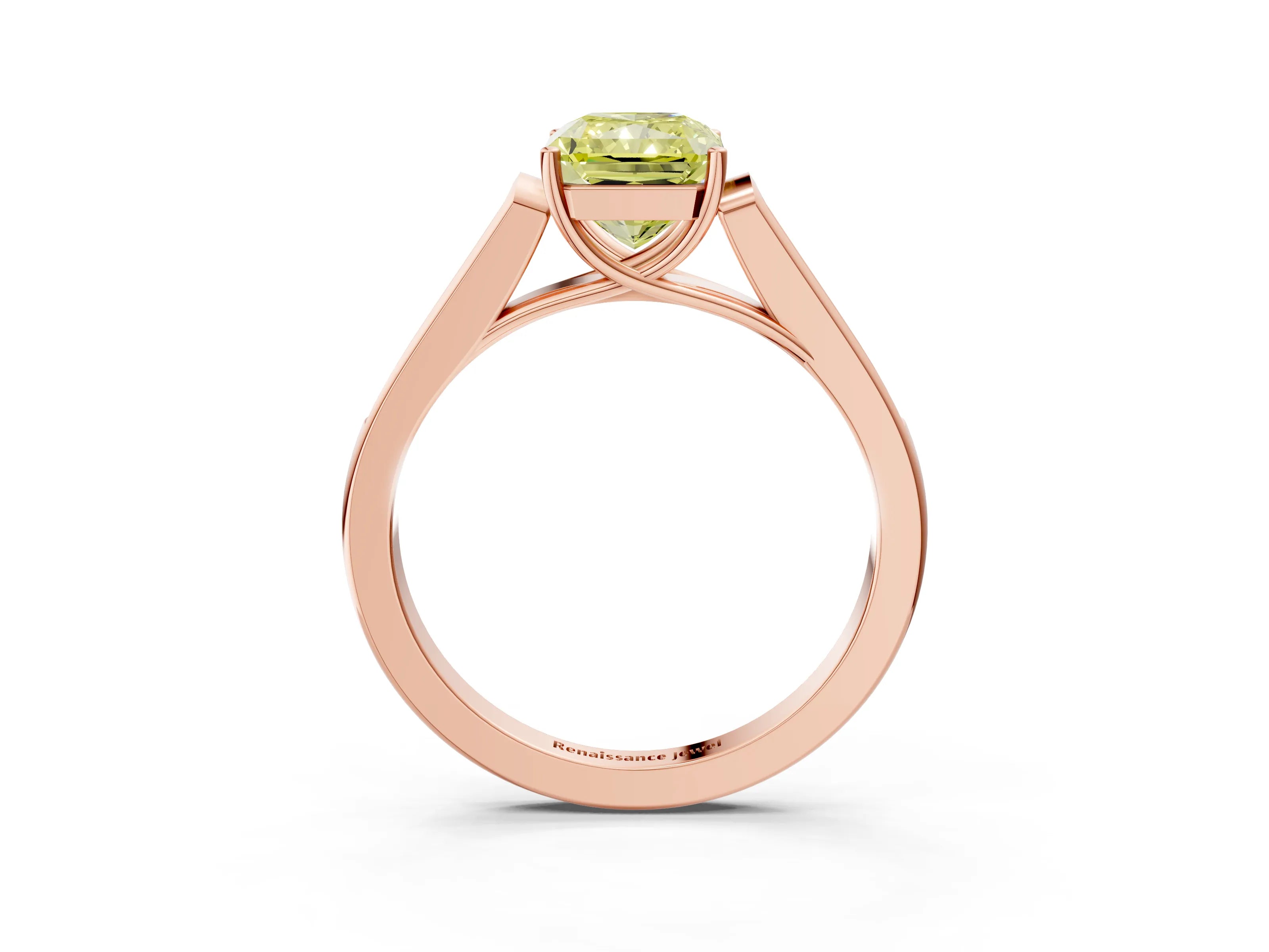 Rose gold Fancy Yellow Radiant Cut Solitaire Cathedral Diamond Engagement Ring with Channel-Set Band and Four-Prong Setting_6