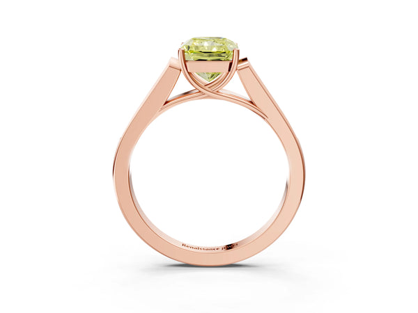 Rose Gold Radiant Cut Cathedral Solitaire Engagement Ring Setting for Fancy Yellow Center