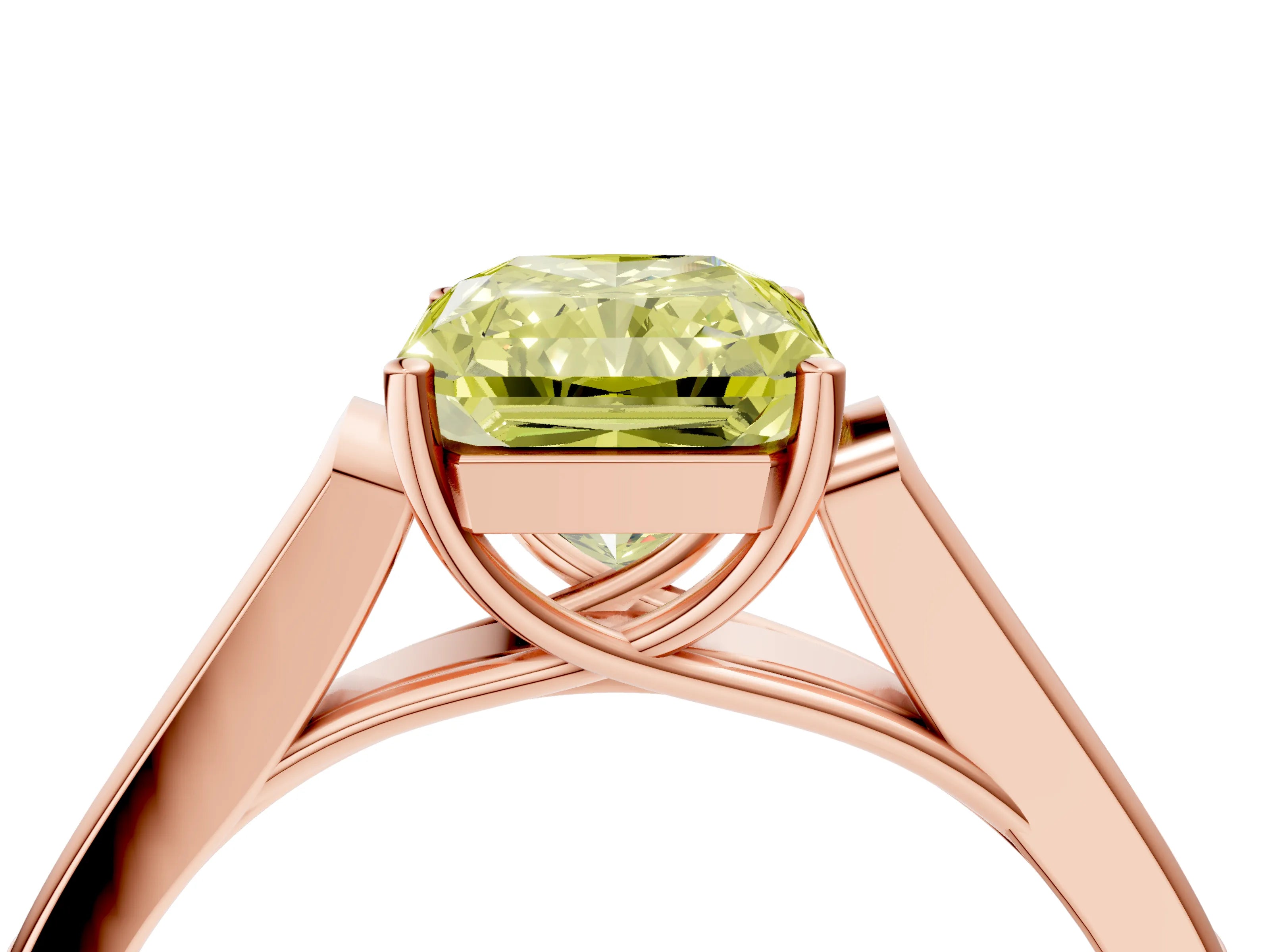 Rose gold Fancy Yellow Radiant Cut Solitaire Cathedral Diamond Engagement Ring with Channel-Set Band and Four-Prong Setting_7