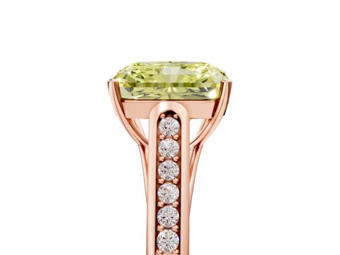 Rose gold Fancy Yellow Radiant Cut Solitaire Cathedral Diamond Engagement Ring with Channel-Set Band and Four-Prong Setting_8