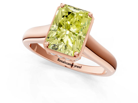 Rose gold Fancy Yellow Radiant Cut Solitaire Diamond Engagement Ring with Four-Prong Setting and Tapered Band_1