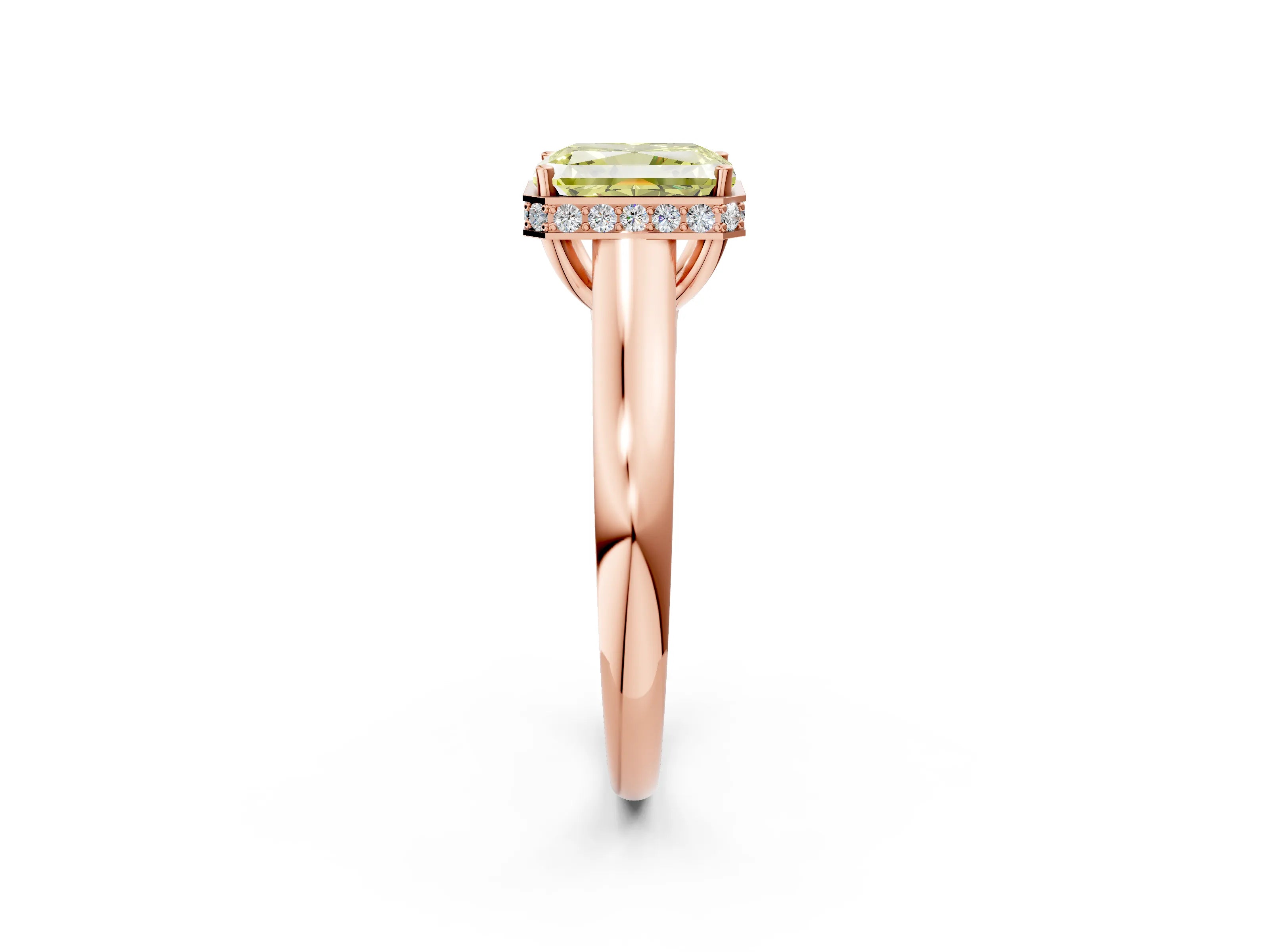Rose gold Fancy Yellow Radiant Cut Solitaire Diamond Engagement Ring with Four-Prong Setting and Tapered Band_2