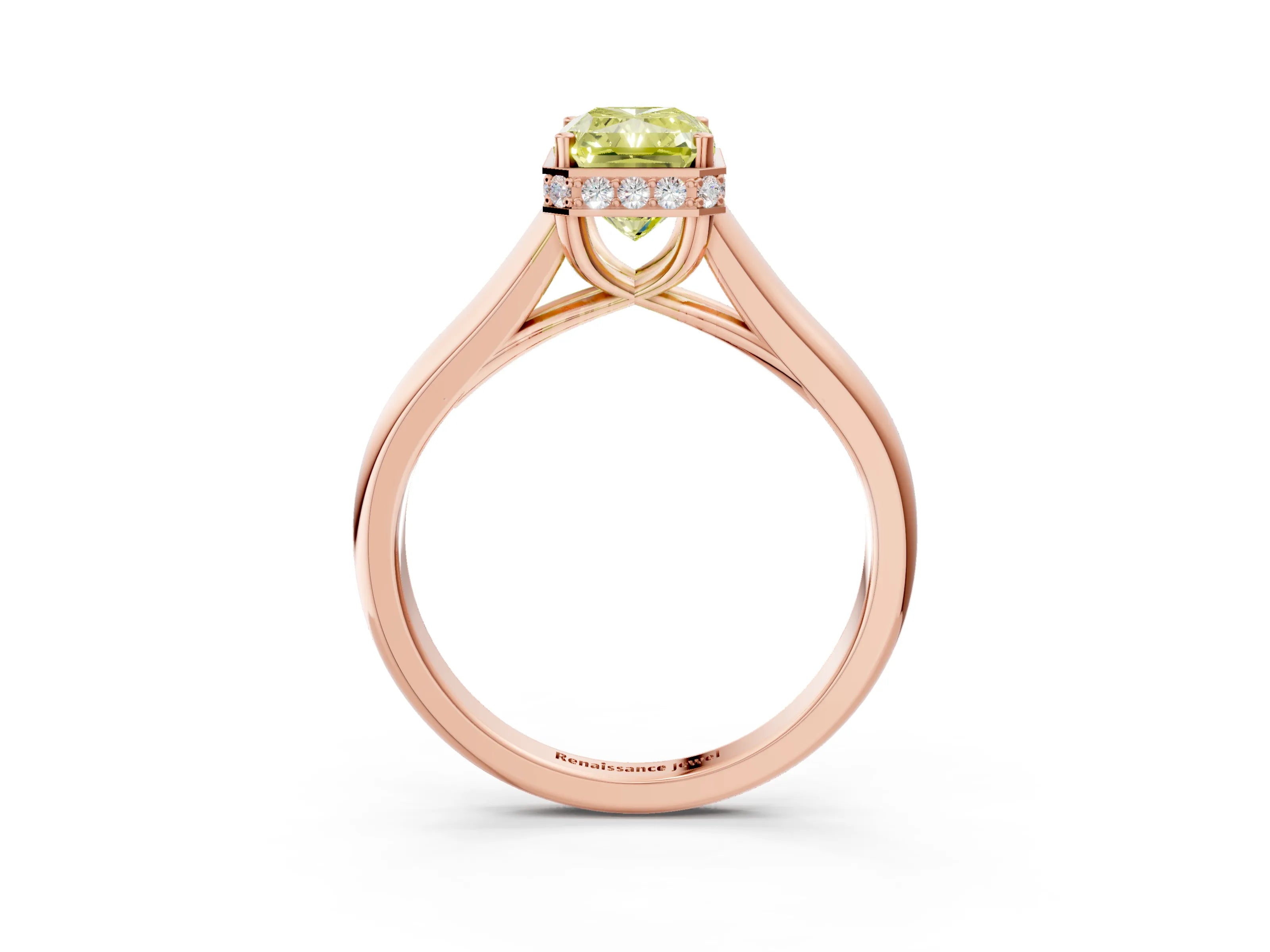 Rose gold Fancy Yellow Radiant Cut Solitaire Diamond Engagement Ring with Four-Prong Setting and Tapered Band_3