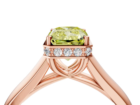 Rose gold Fancy Yellow Radiant Cut Solitaire Diamond Engagement Ring with Four-Prong Setting and Tapered Band_4