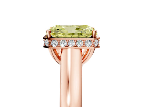 Rose gold Fancy Yellow Radiant Cut Solitaire Diamond Engagement Ring with Four-Prong Setting and Tapered Band_5