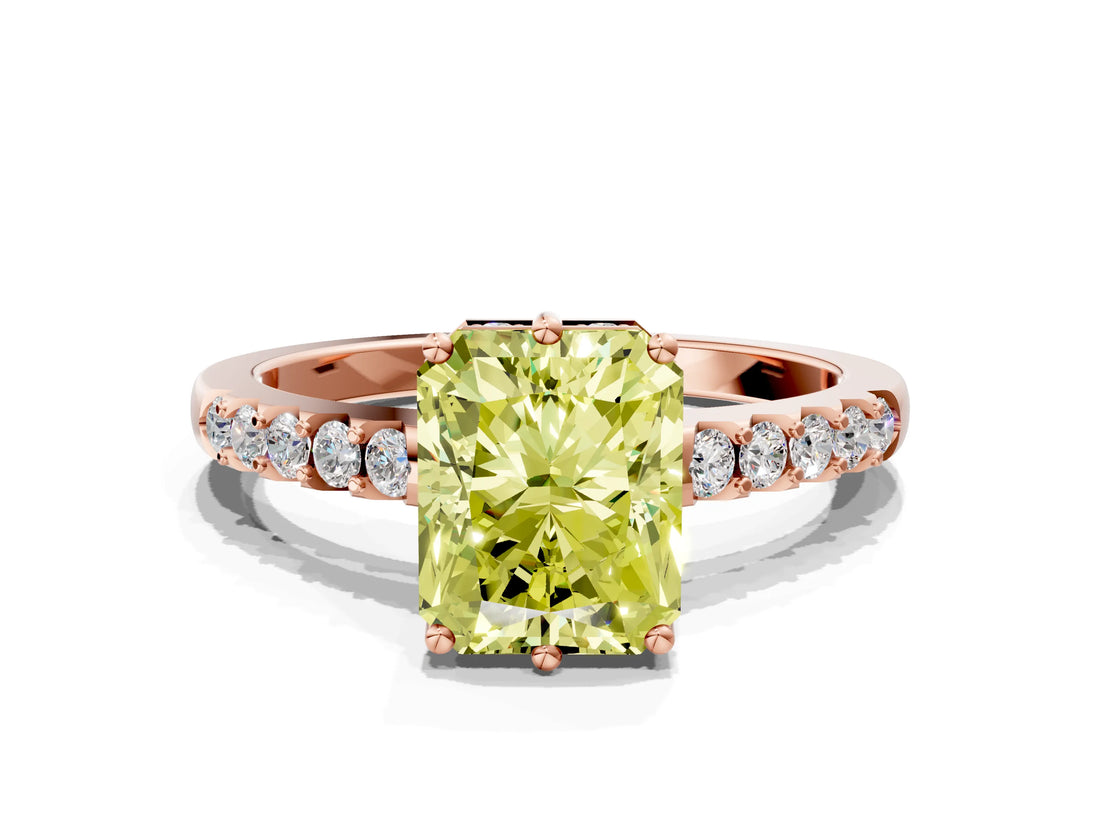 Rose gold Fancy Yellow Radiant Cut Solitaire Diamond Engagement Ring with Pavé Band and Six-Prong Setting_12