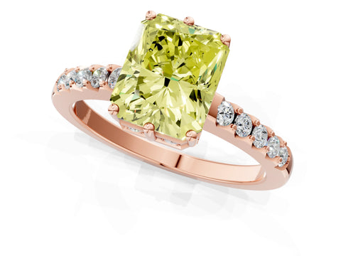 Rose gold Fancy Yellow Radiant Cut Solitaire Diamond Engagement Ring with Pavé Band and Six-Prong Setting_13
