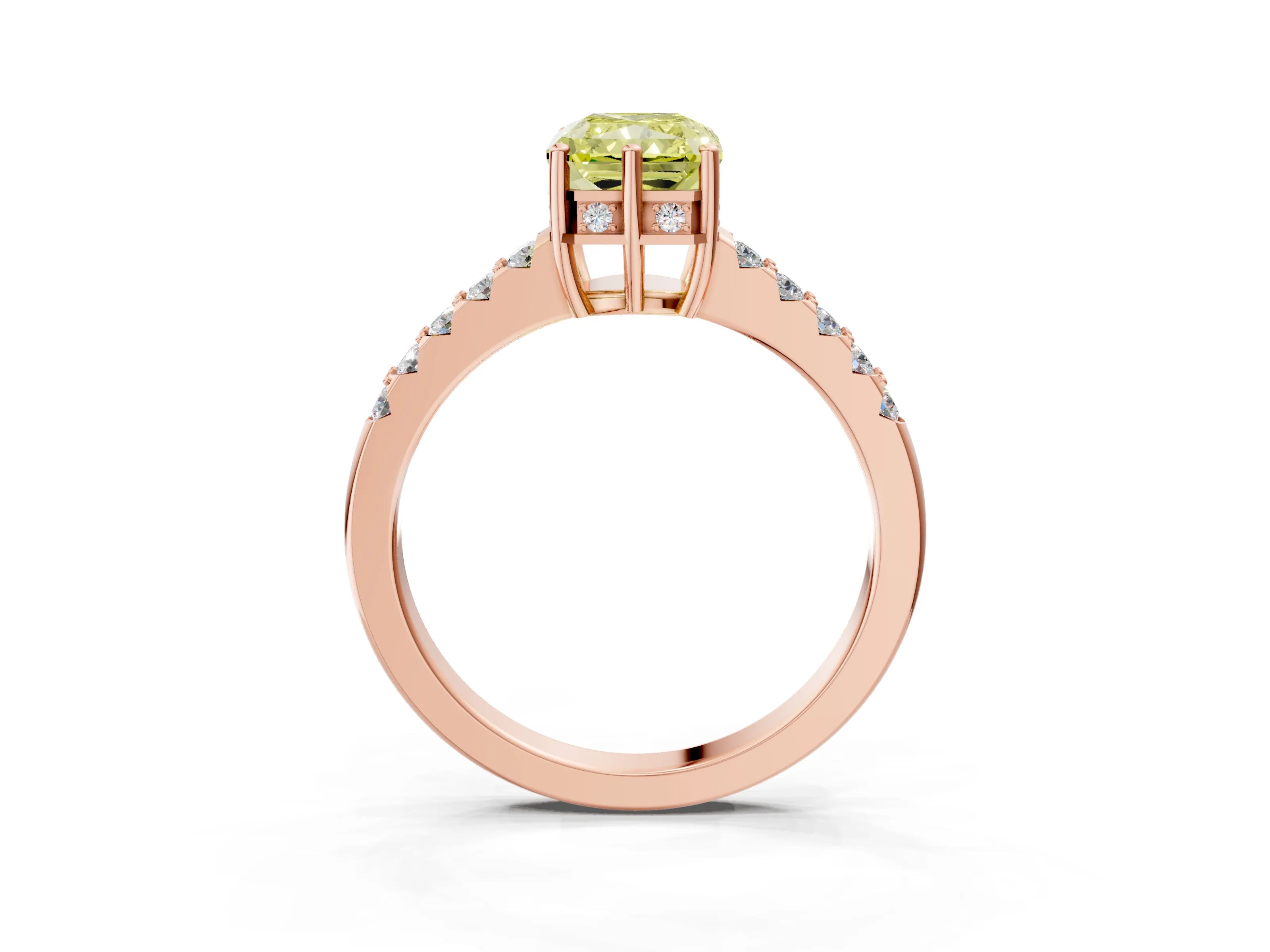 Rose gold Fancy Yellow Radiant Cut Solitaire Diamond Engagement Ring with Pavé Band and Six-Prong Setting_15