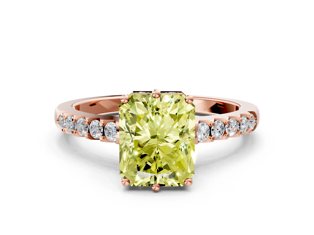 Rose gold Fancy Yellow Radiant Cut Solitaire Diamond Engagement Ring with Pavé Band and Six-Prong Setting_24