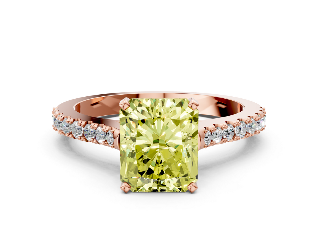 Rose gold Fancy Yellow Radiant  Cut Solitaire Diamond Engagement Ring with Pave Band and Four-Prong Setting_146