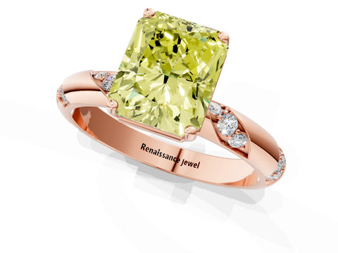 Rose gold Fancy Yellow Radiant Cut Solitaire Diamond Engagement Ring with Twisted Pave Band and Four-Prong Setting_4
