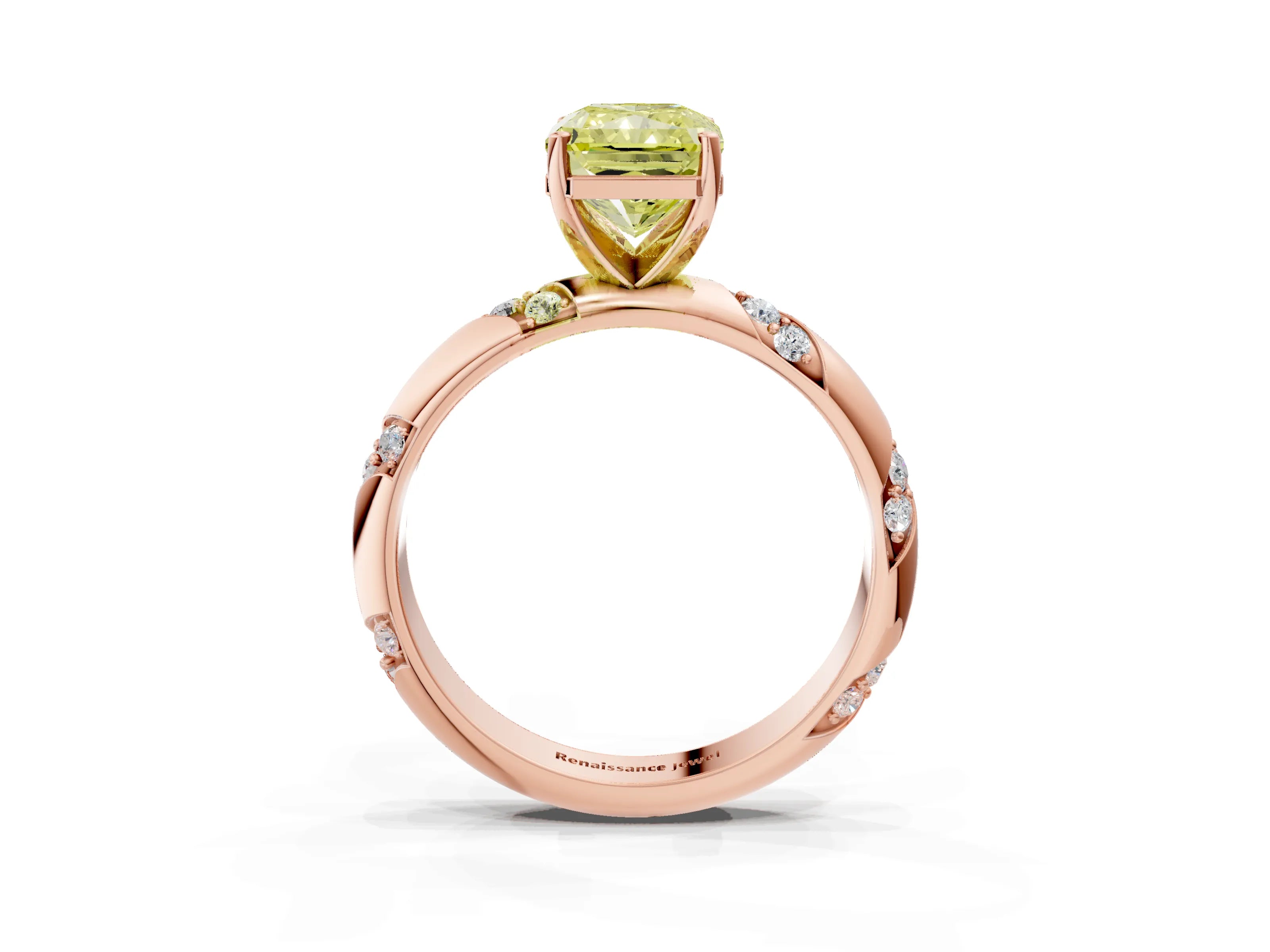 Rose gold Fancy Yellow Radiant Cut Solitaire Diamond Engagement Ring with Twisted Pave Band and Four-Prong Setting_6
