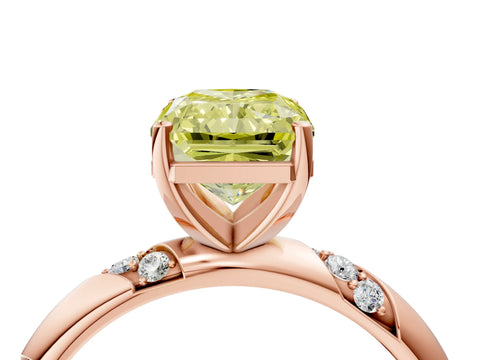 Rose gold Fancy Yellow Radiant Cut Solitaire Diamond Engagement Ring with Twisted Pave Band and Four-Prong Setting_7