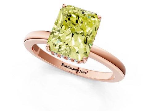 Rose gold Fancy Yellow Radiant Cut Solitaire Diamond Ring with Prong Setting and Plain Band_1