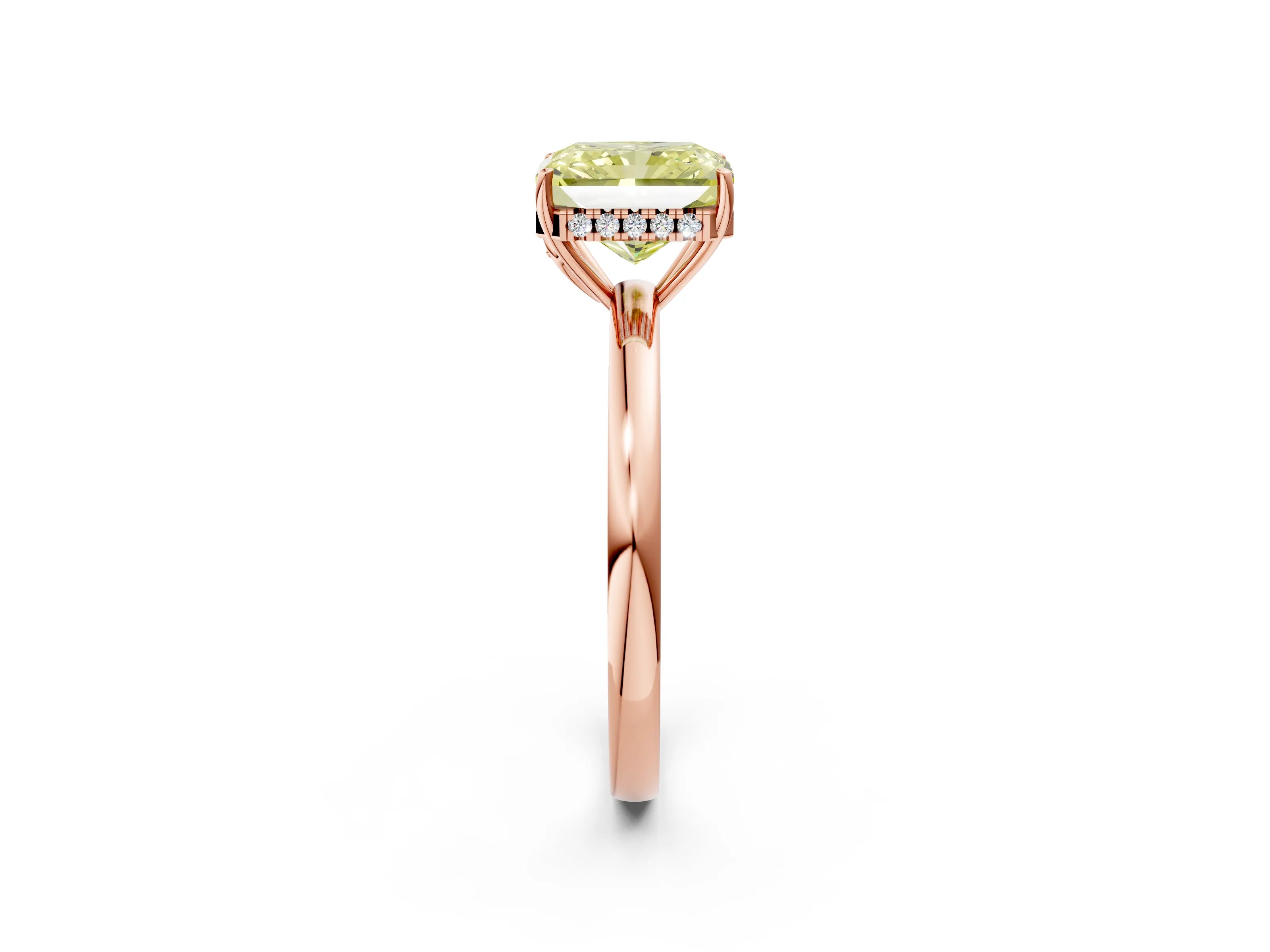 Rose gold Fancy Yellow Radiant Cut Solitaire Diamond Ring with Prong Setting and Plain Band_2