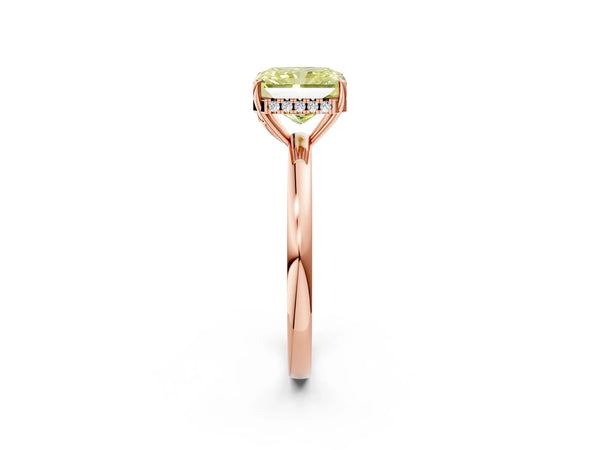 Rose Gold Radiant Cut Thin Band Hidden Halo Engagement Ring Setting for Fancy Yellow Center