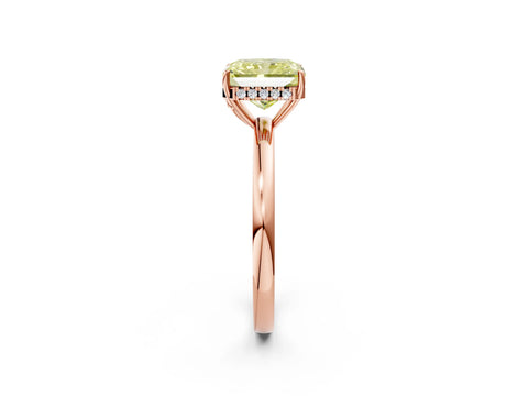 Rose gold Fancy Yellow Radiant Cut Solitaire Diamond Ring with Prong Setting and Plain Band_2