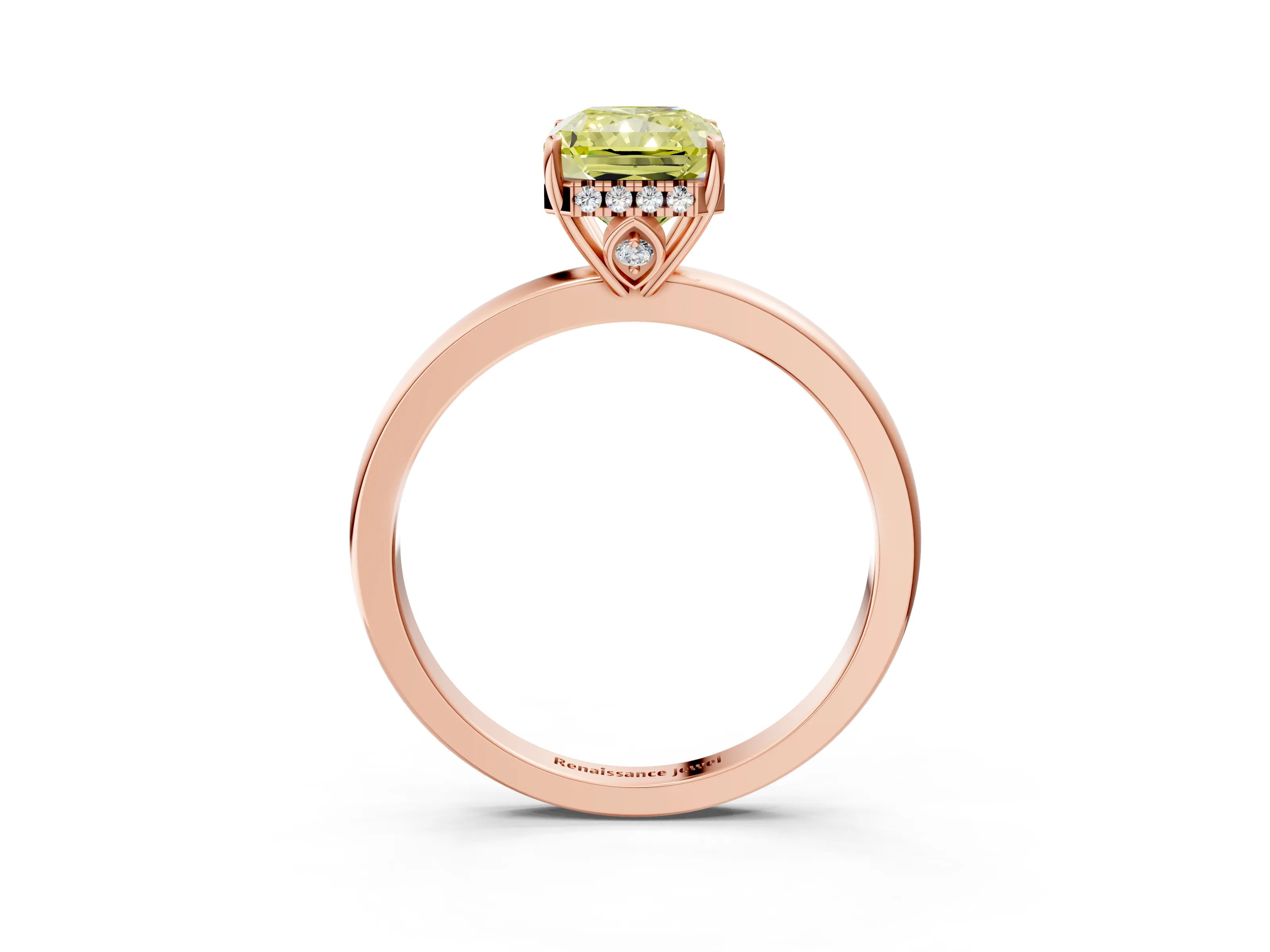 Rose gold Fancy Yellow Radiant Cut Solitaire Diamond Ring with Prong Setting and Plain Band_3