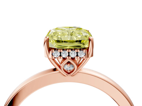Rose gold Fancy Yellow Radiant Cut Solitaire Diamond Ring with Prong Setting and Plain Band_4