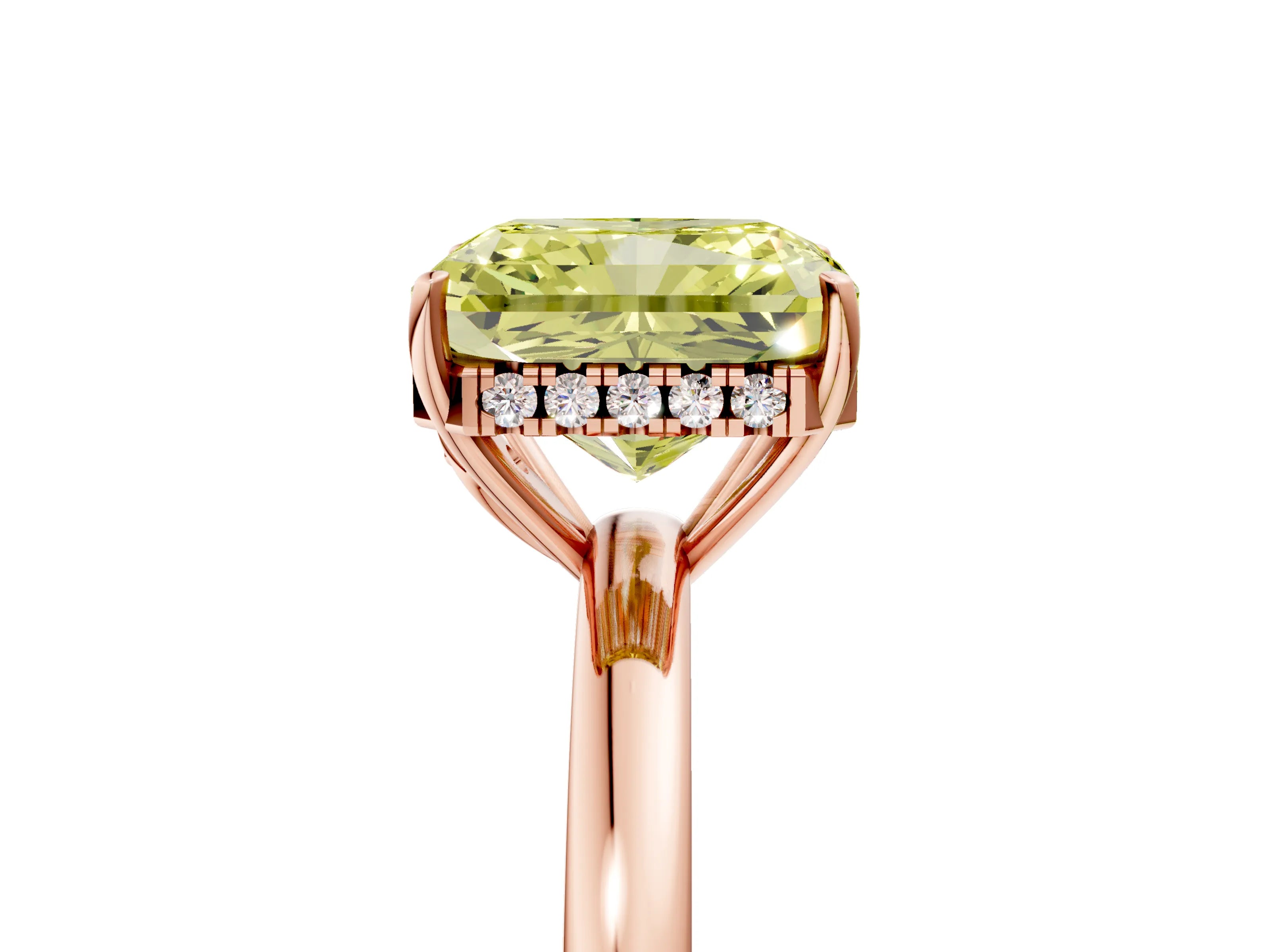 Rose gold Fancy Yellow Radiant Cut Solitaire Diamond Ring with Prong Setting and Plain Band_5