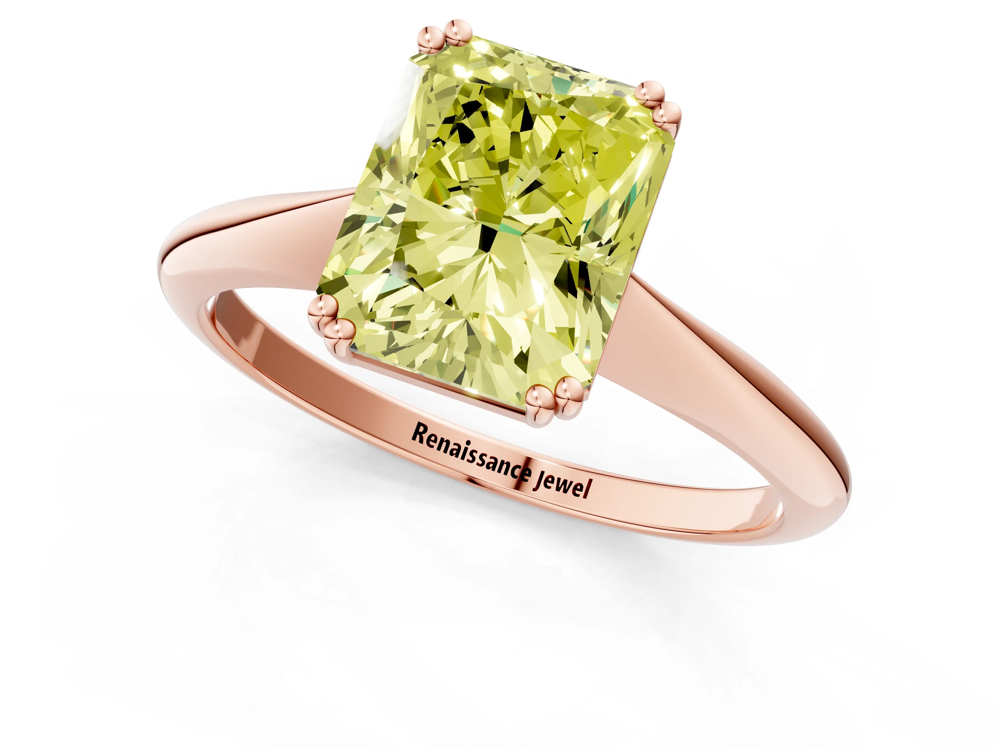 Rose gold Fancy Yellow Radiant Cut Solitaire Diamond Ring with Six-Prong Setting and Classic Band_1