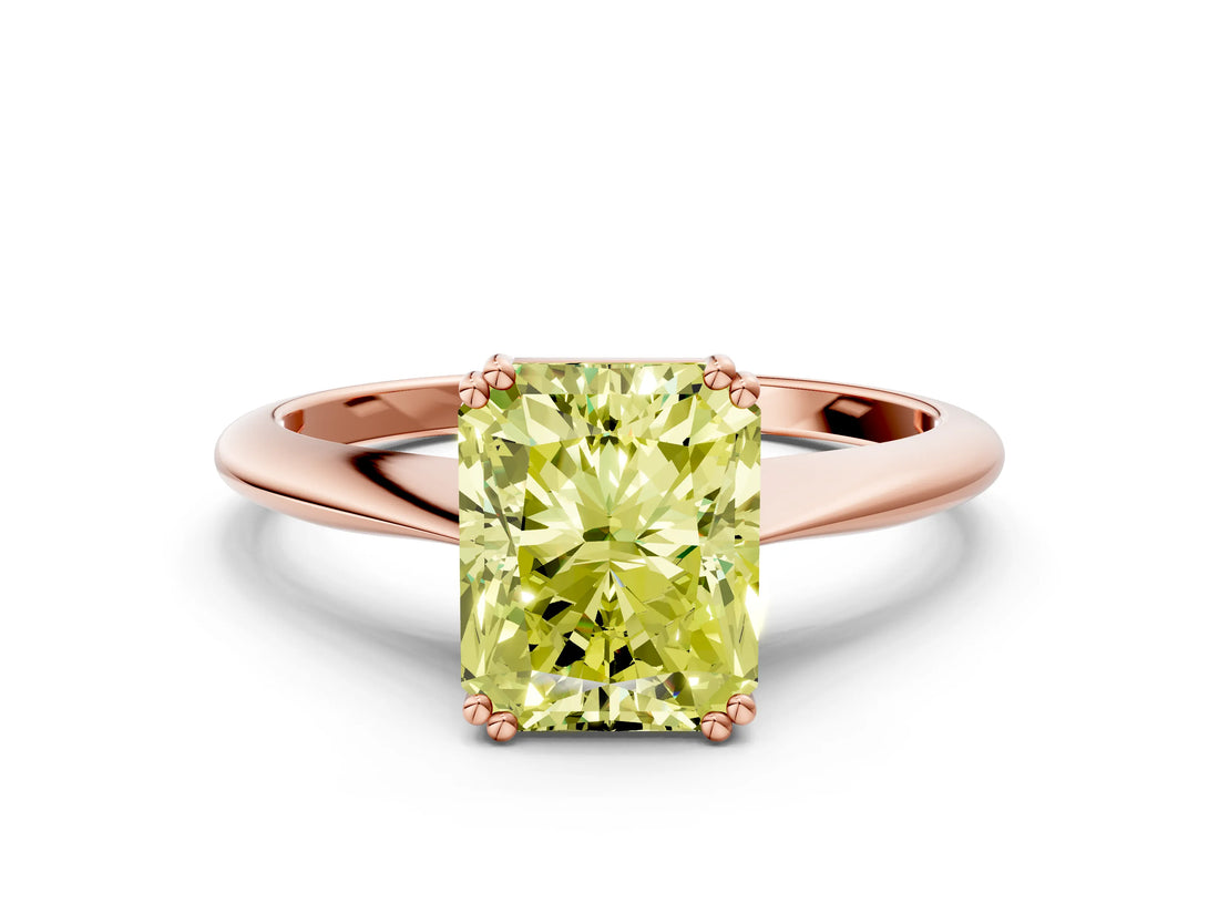 Rose gold Fancy Yellow Radiant Cut Solitaire Diamond Ring with Six-Prong Setting and Classic Band_12