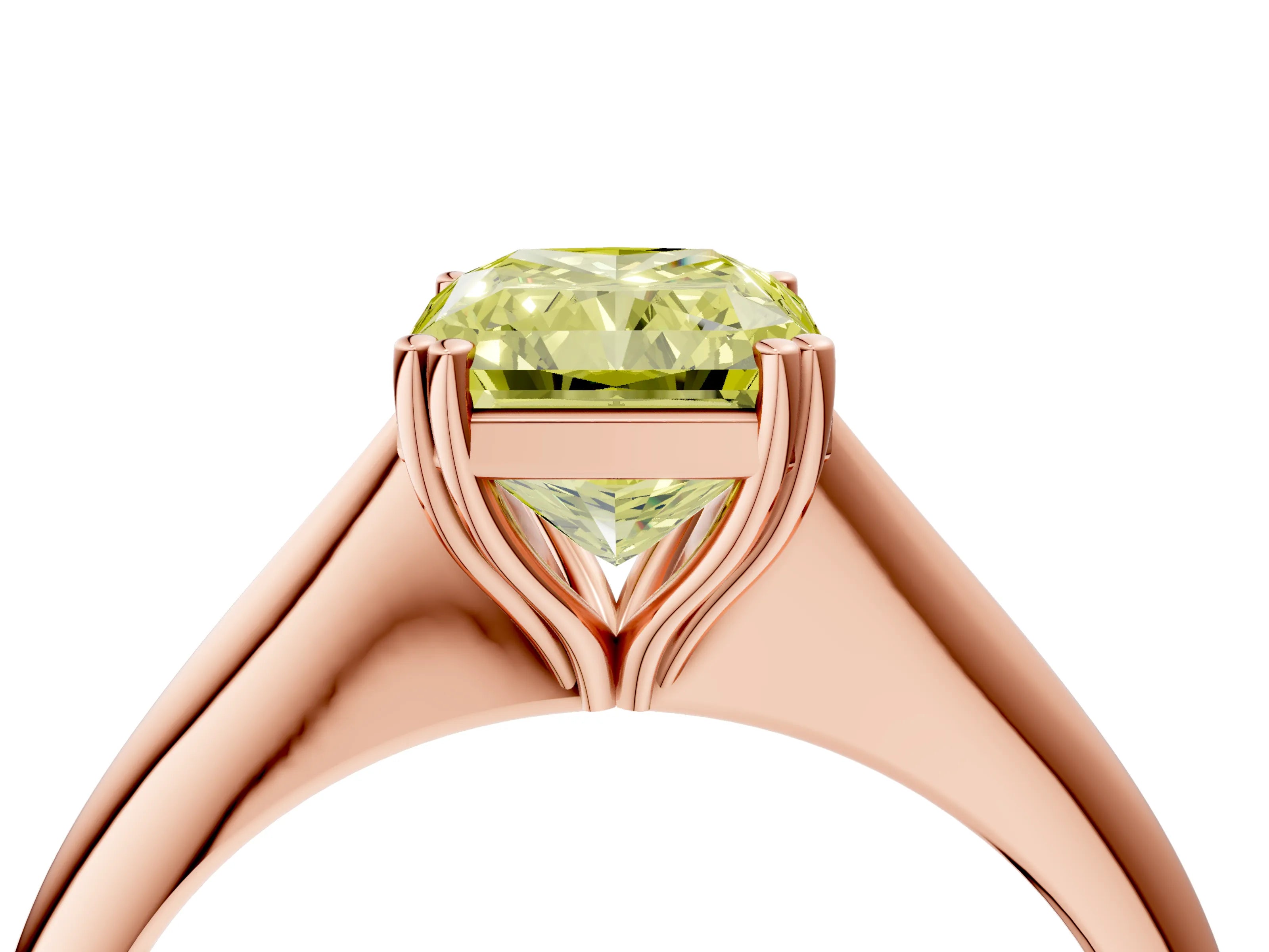 Rose gold Fancy Yellow Radiant Cut Solitaire Diamond Ring with Six-Prong Setting and Classic Band_4