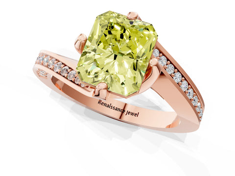 Rose gold Fancy Yellow Radiant Cut Solitaire Diamond Twist Band with Pavé Setting and Four-Prong Setting_1